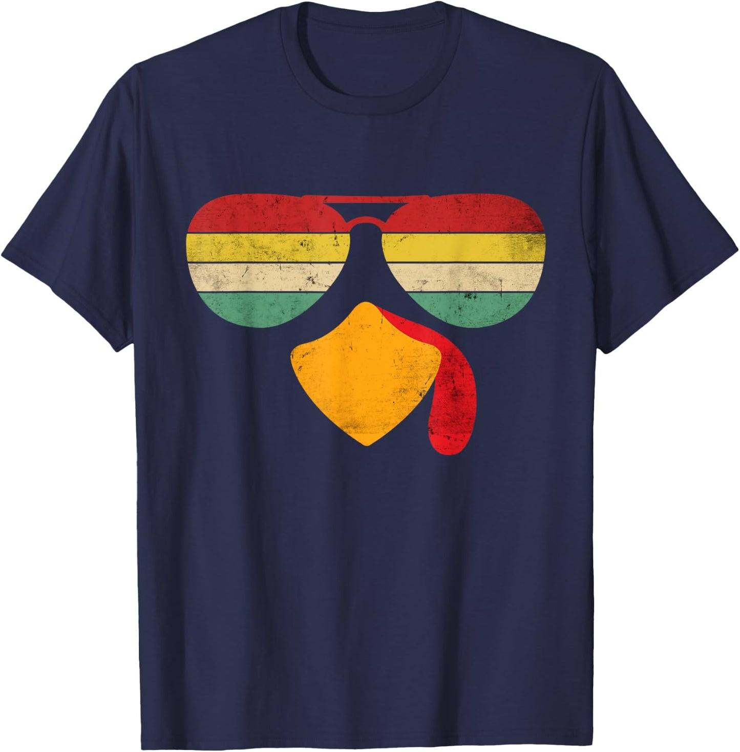 Vintage Turkey Face Thanksgiving Sunglasses Costume Boy Girl T-Shirt - T-Shirt | Navy