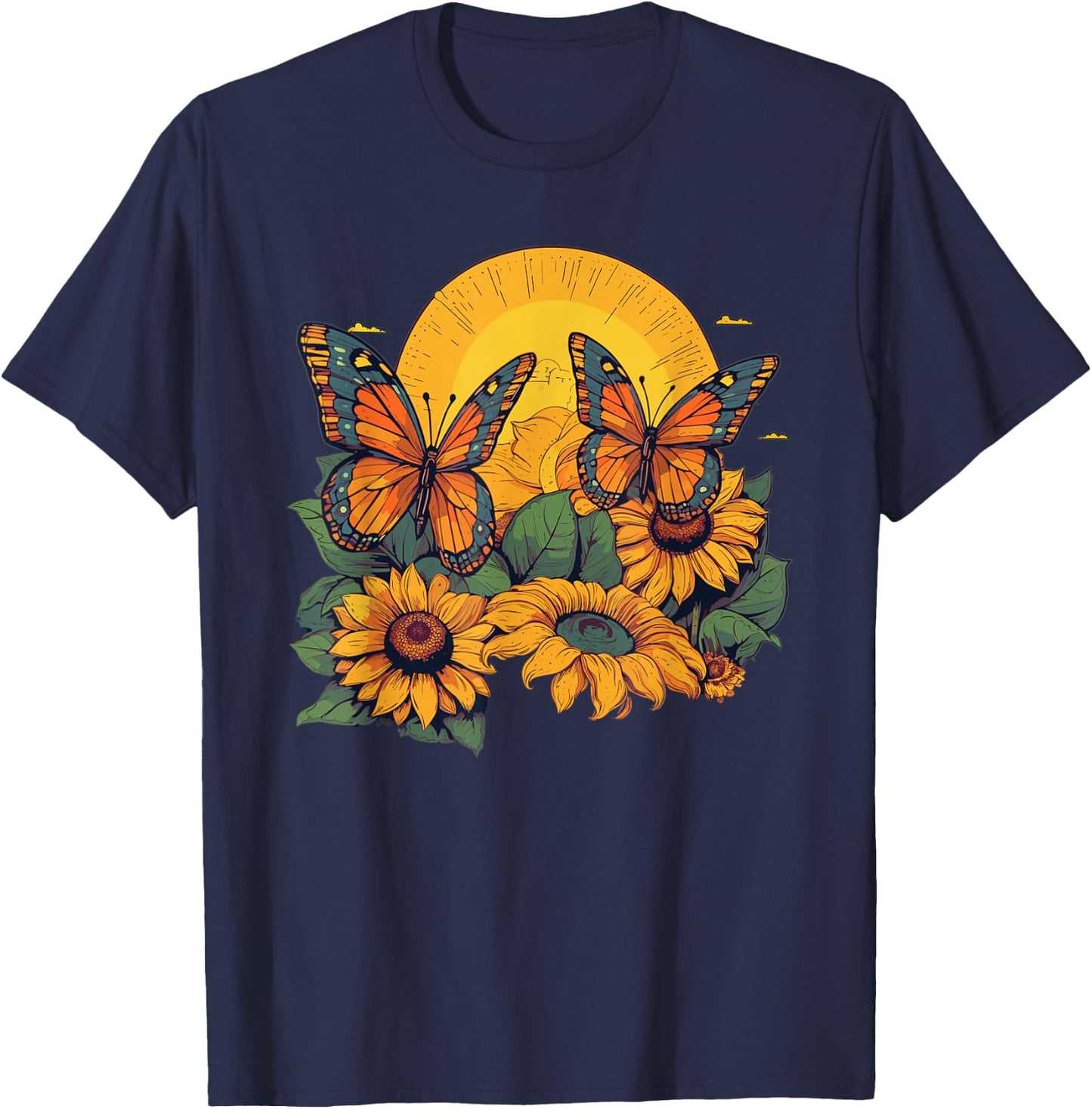 Butterfly Sunflower Art Monarch Butterfly Quote T-Shirt - T-Shirt | Navy