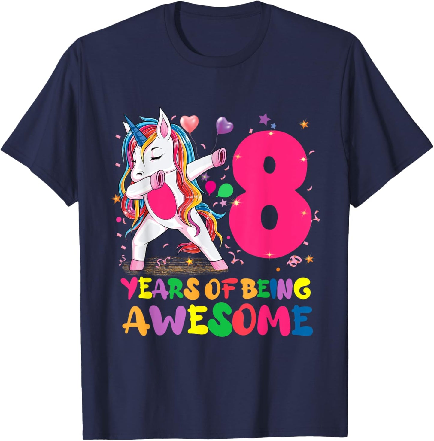 8 Years Old Unicorn Flossing 8th Birthday Unicorn Girl Party T-Shirt - T-Shirt | Navy