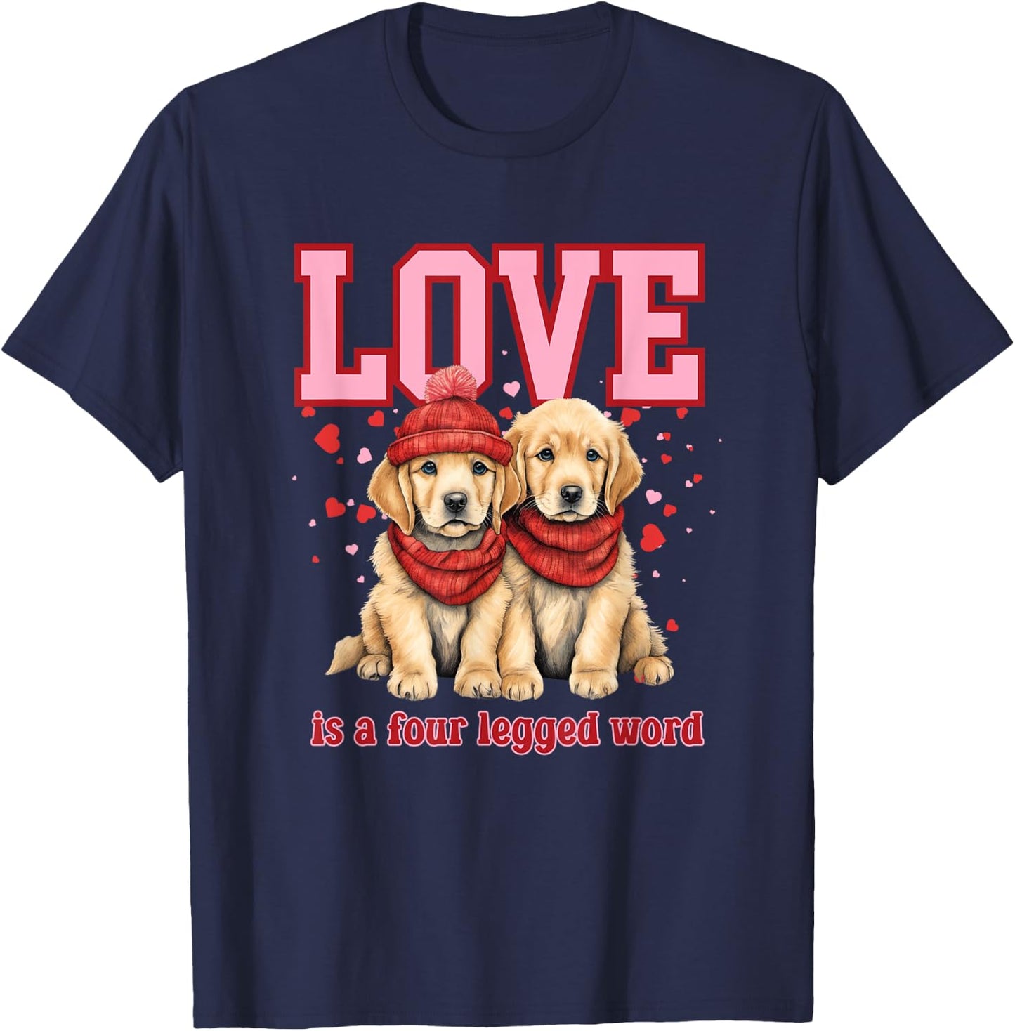 Everystepcounts4us Golden Retriever Love Valentine -Adults Black Small Classic Fit Short Sleeve Valentine's Day Golden Retriever T-Shirt - T-Shirt | Navy