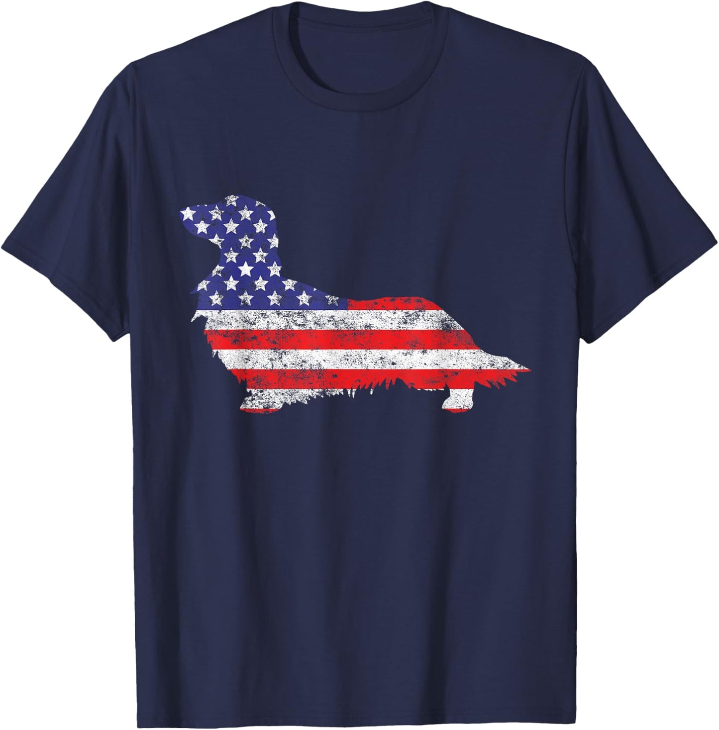 Dachshund Doxie Dog 4th of July USA American Flag Patriotic T-Shirt - T-Shirt | Navy