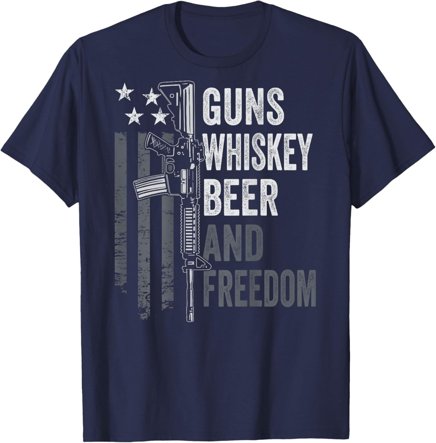 Guns Whisky Beer And Freedom - Funny Drinking Gun (ON BACK) T-Shirt - T-Shirt | Navy