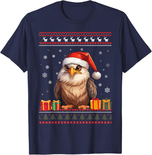 Christmas Eagle Santa Hat Ugly Christmas Sweater T-Shirt - T-Shirt | Navy