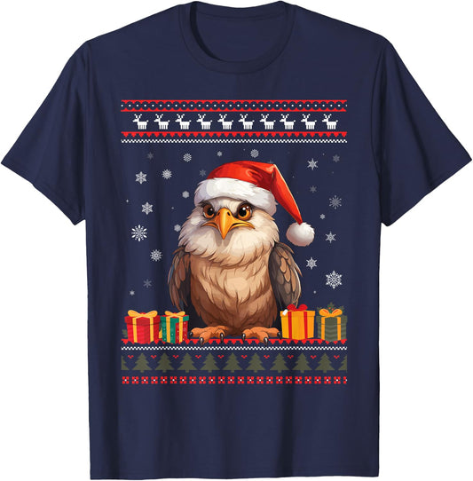 Christmas Eagle Santa Hat Ugly Christmas Sweater T-Shirt - T-Shirt | Navy