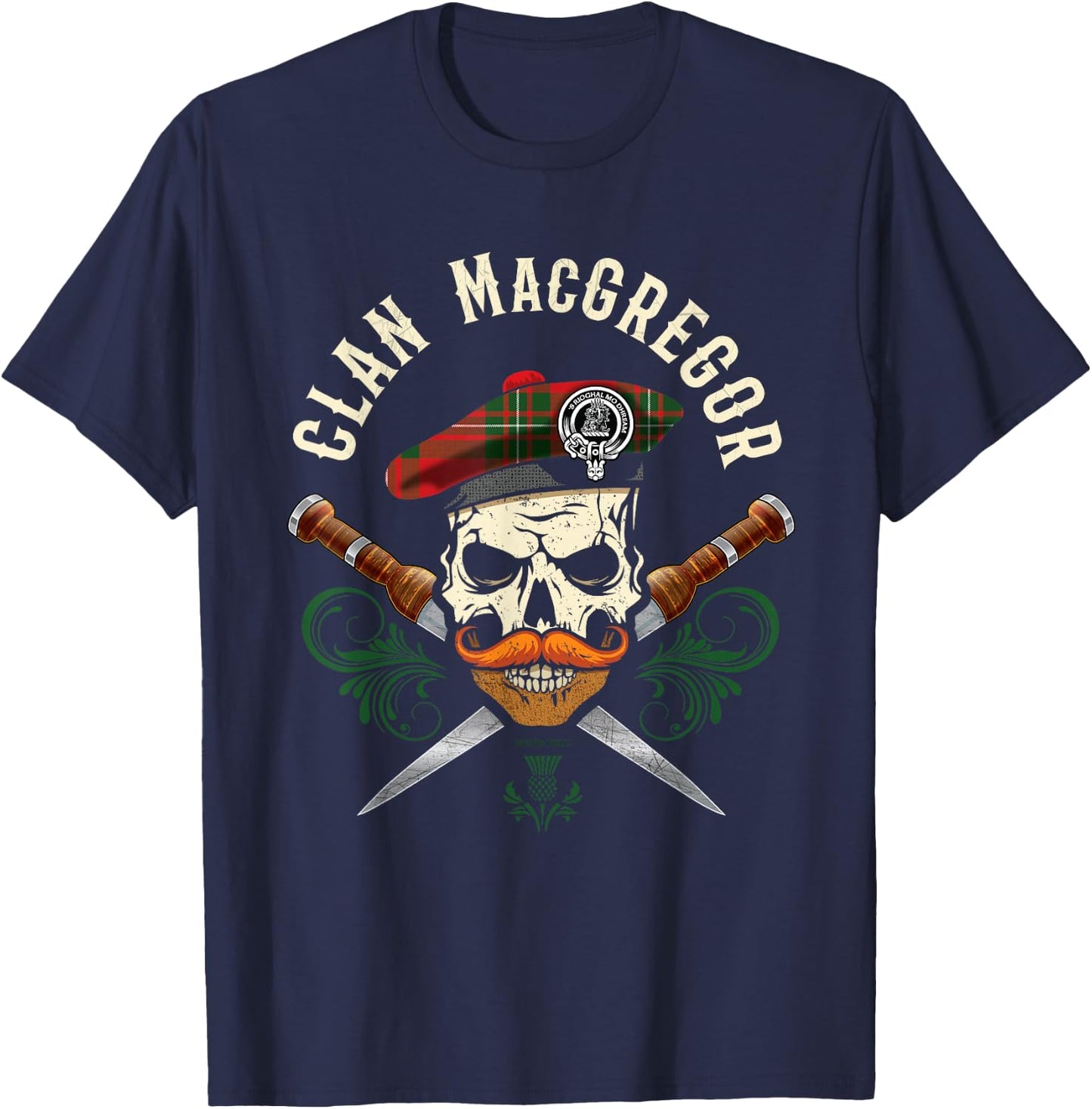 Scottish Clan MacGregor Surname Skull Dirks Tartan Badge T-Shirt - T-Shirt | Navy