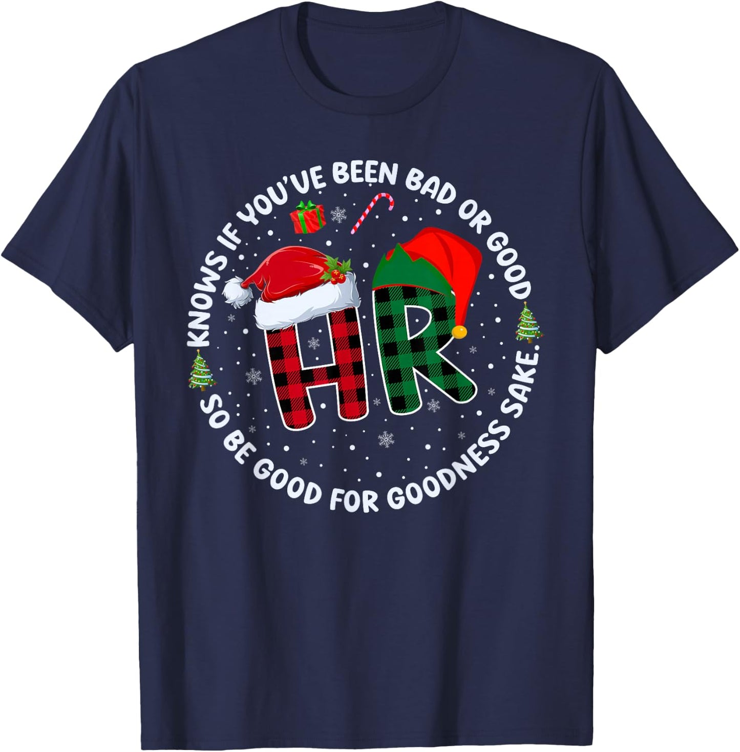 HR Knows If You've Been Bad Or Good Funny Christmas Plaid T-Shirt - T-Shirt | Navy