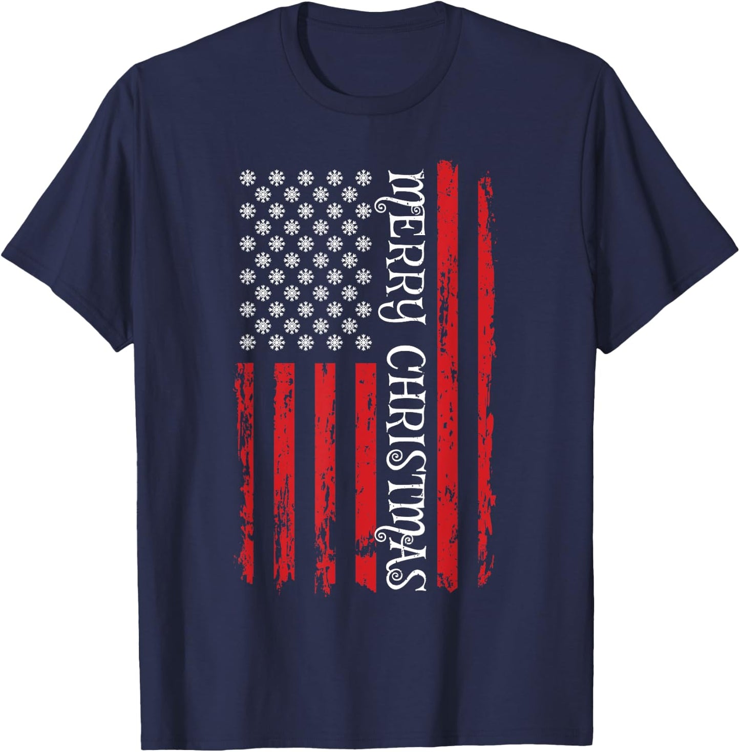 Patriotic USA Flag Shirt Men Women Kids Merry Christmas T-Shirt - T-Shirt | Navy