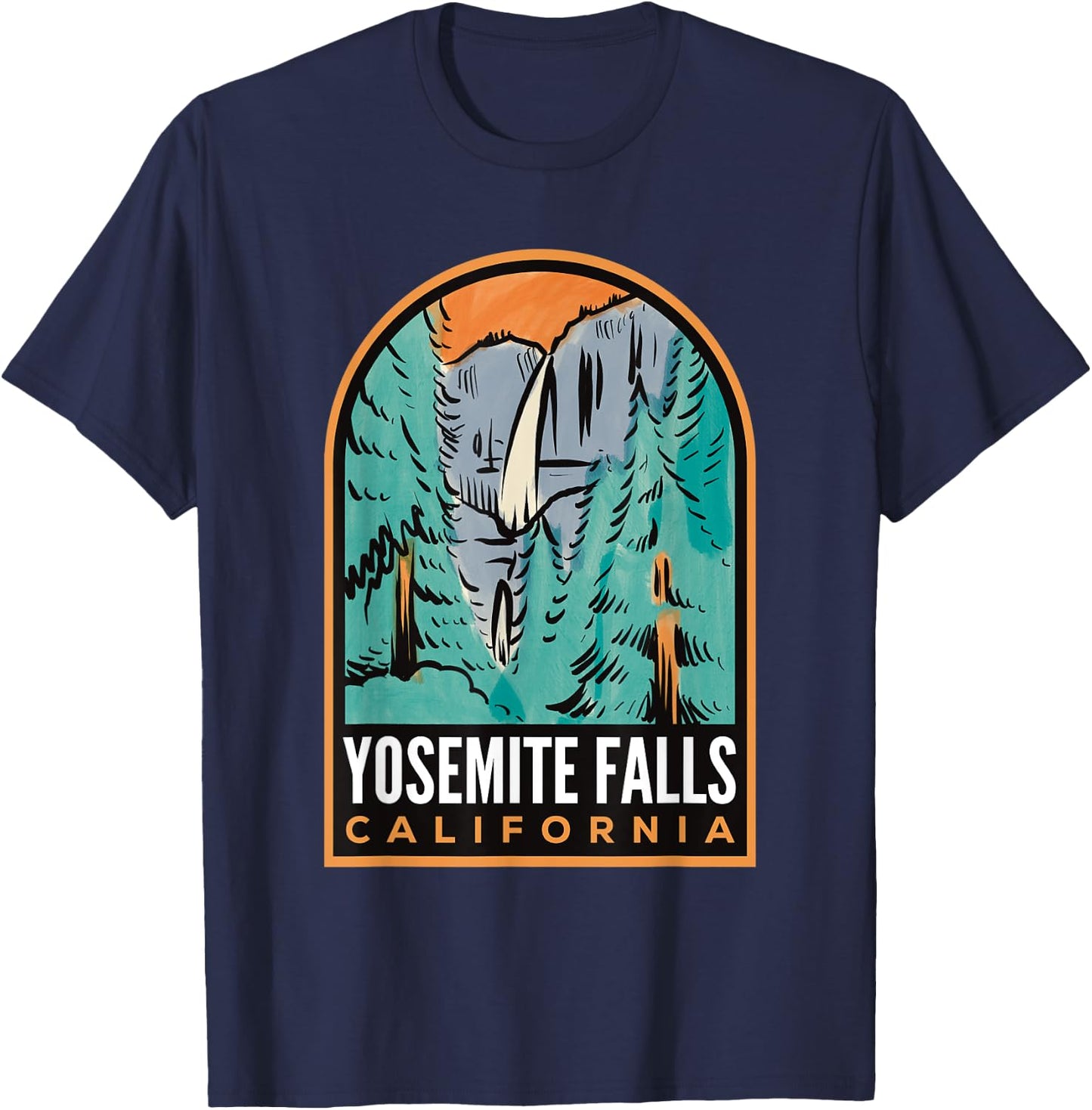 Yosemite Falls National Park Valley Waterfall T-Shirt - T-Shirt | Navy