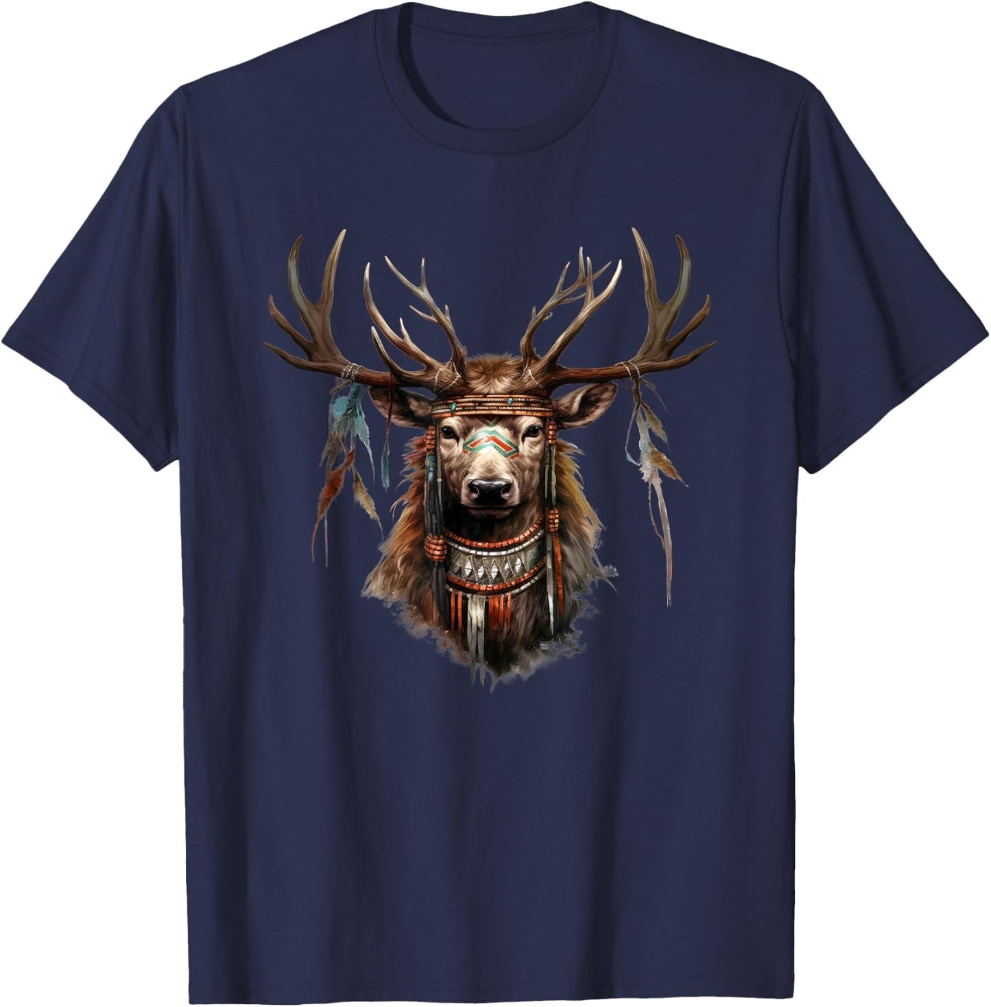 American Deer Natural Esoteric Indian Jewelry Buffalo T-Shirt - T-Shirt | Navy
