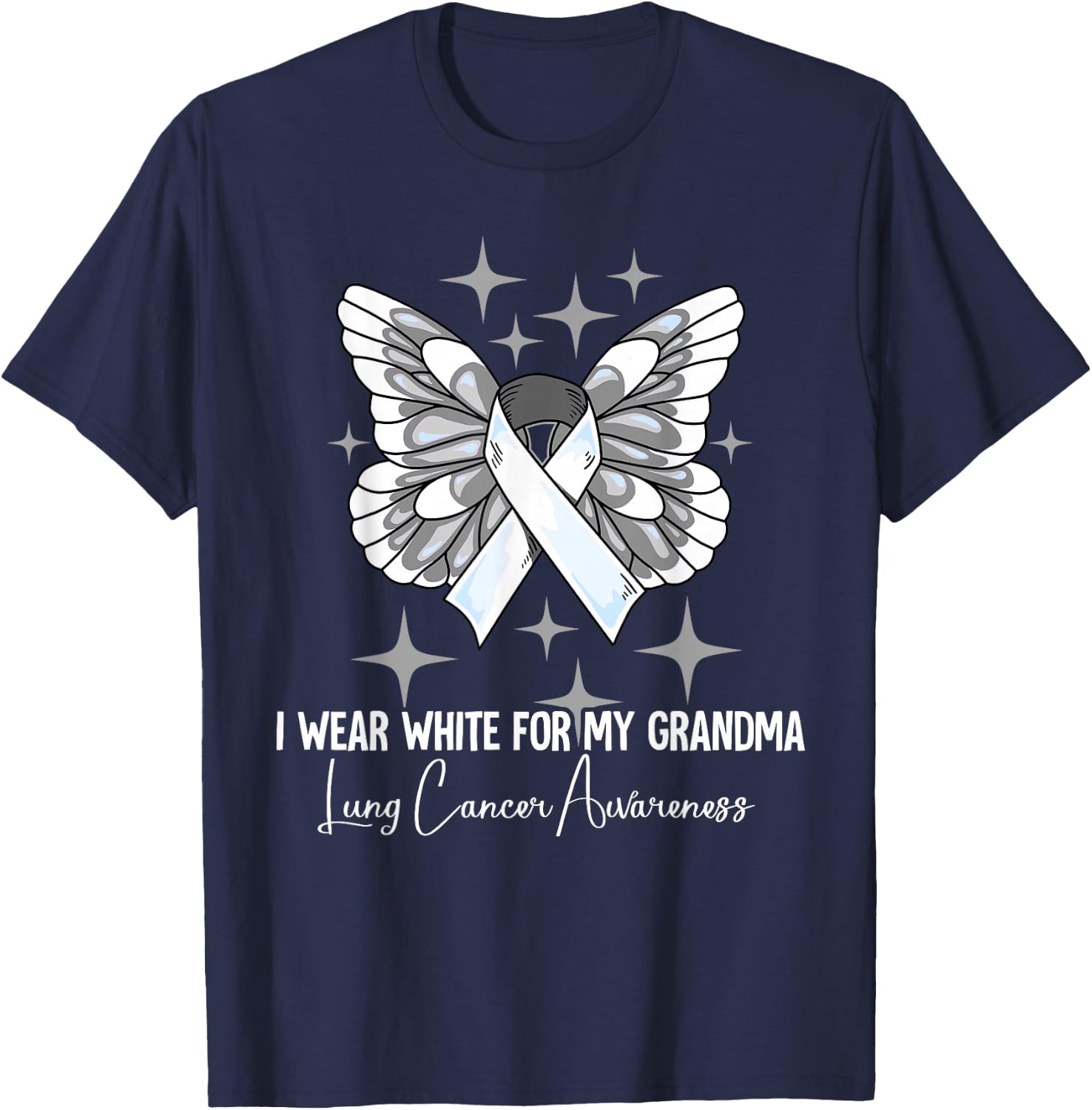 I Wear White For My Grandma Lung Cancer Awareness T-Shirt - T-Shirt | Navy
