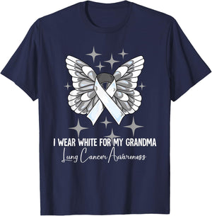I Wear White For My Grandma Lung Cancer Awareness T-Shirt - T-Shirt | Navy