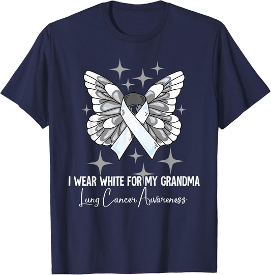 I Wear White For My Grandma Lung Cancer Awareness T-Shirt - T-Shirt | Navy