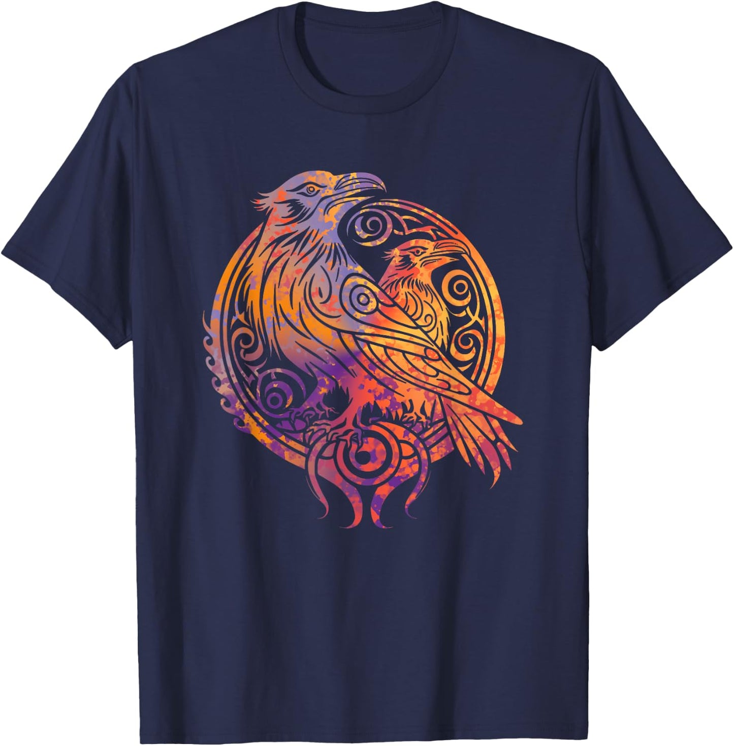Odins Raven Norse Mythology Viking Birds Celtic Knots Asgard T-Shirt - T-Shirt | Navy