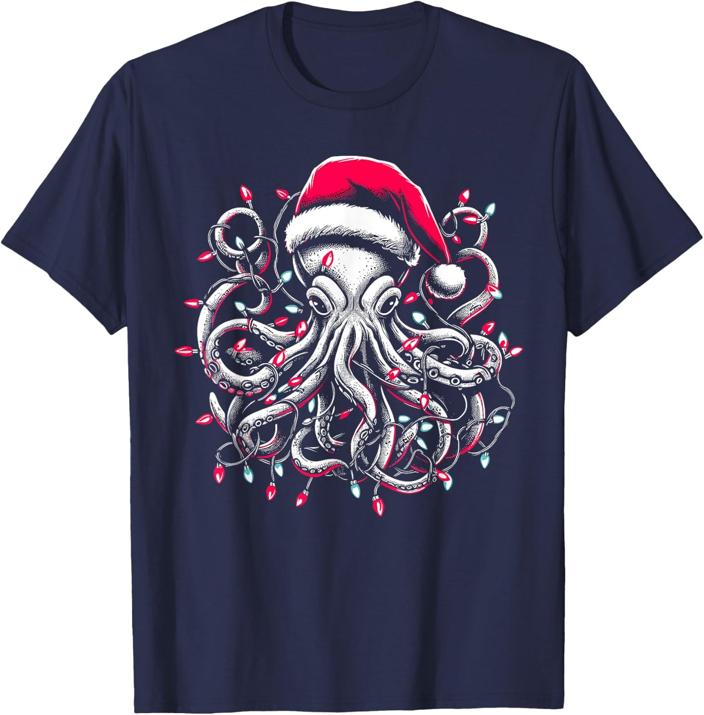 Octopus Christmas Lights Octopus Lover Men Women T-Shirt - T-Shirt | Navy