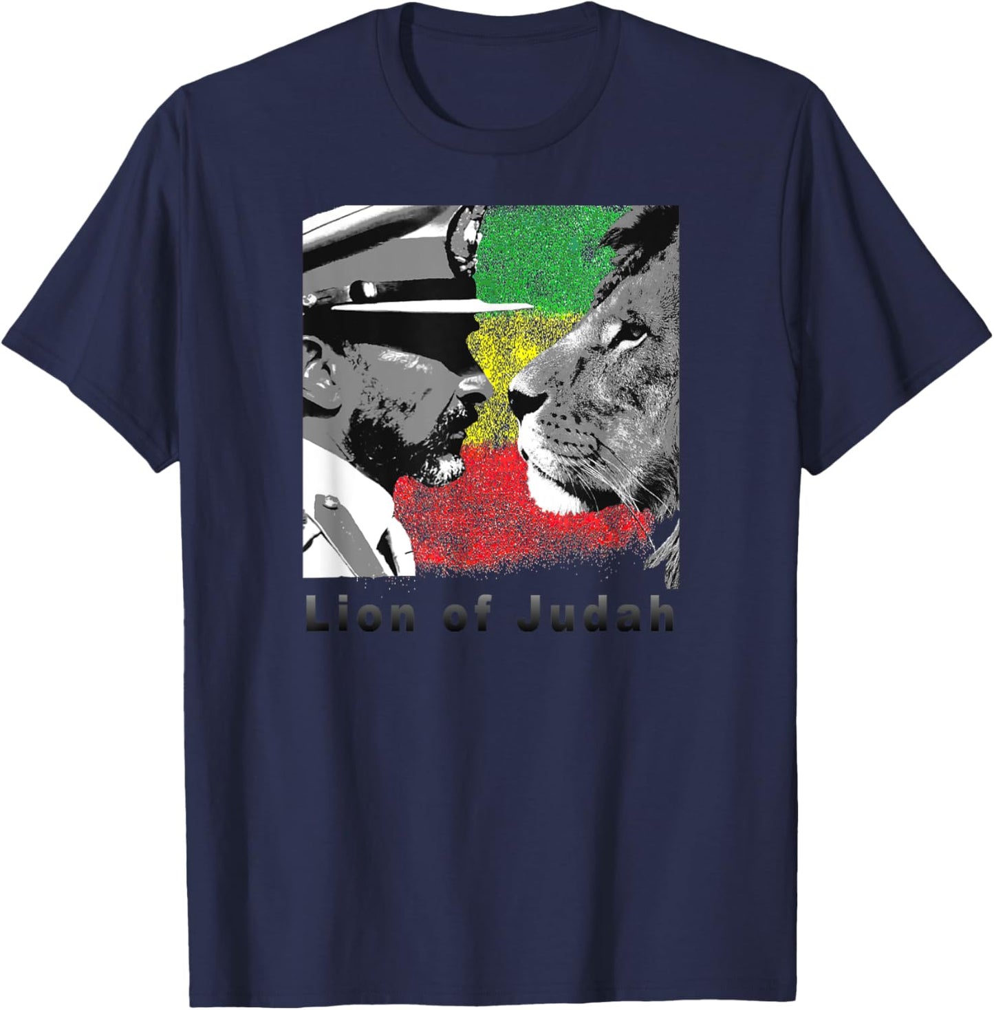 Lion of Judah Haile Selassie I. with reggae flag T-Shirt - T-Shirt | Navy