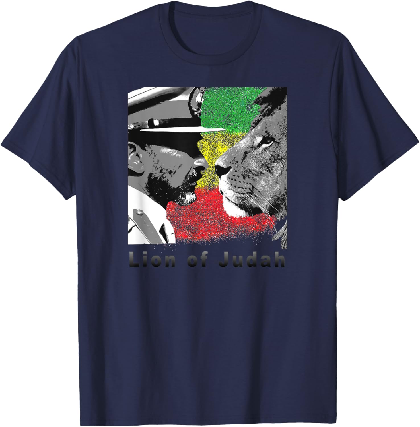 Lion of Judah Haile Selassie I. with reggae flag T-Shirt - T-Shirt | Navy