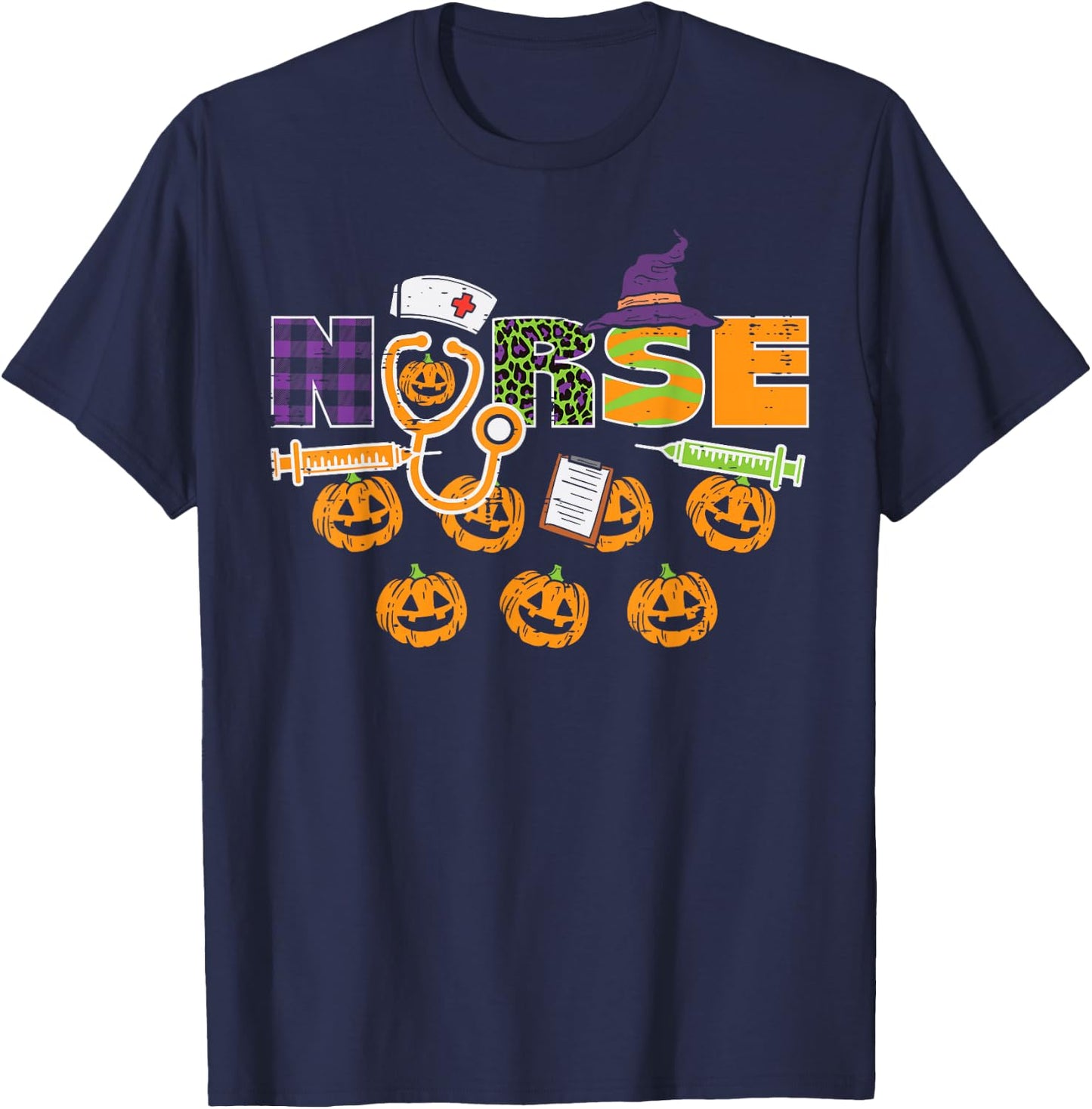 Leopard Plaid Nurse Halloween Cute Costume Nursing Men Women T-Shirt - T-Shirt | Navy