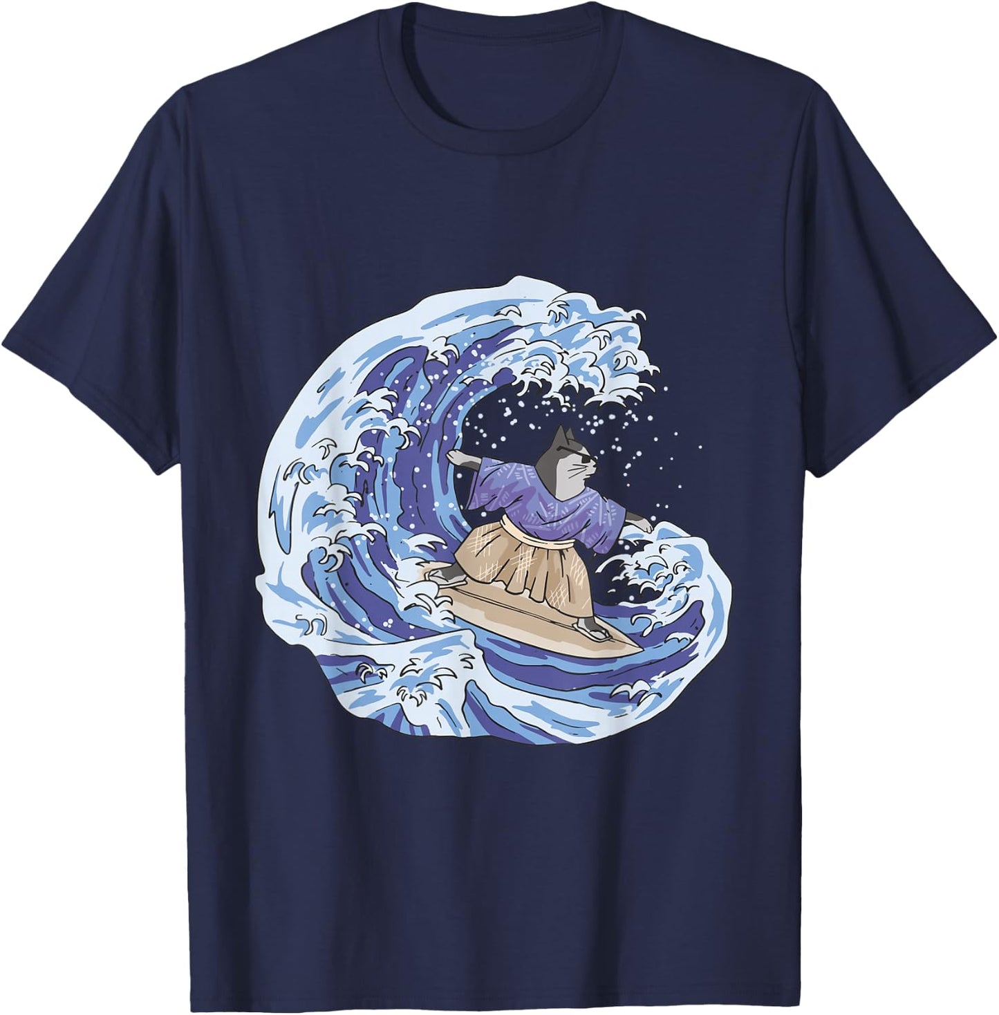 Surfing Japan Samurai Cat Vintage Surf Board T-Shirt - T-Shirt | Navy