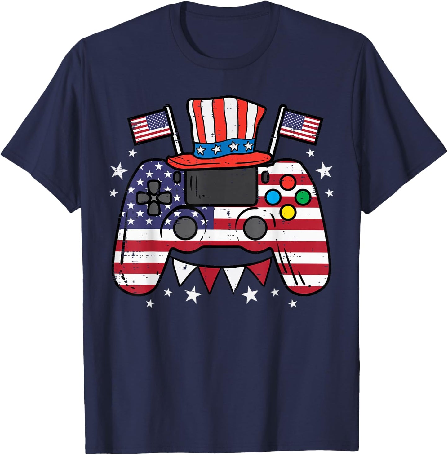 4th of July Video Gamer US Flag Gaming Patriot Boys Kids Men T-Shirt - T-Shirt | Navy