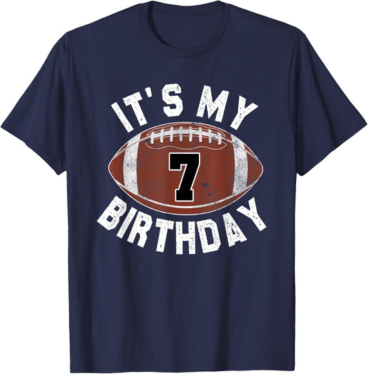 It's My 7th Birthday Boy 7 Year Old Football Player Kids T-Shirt - T-Shirt | Navy