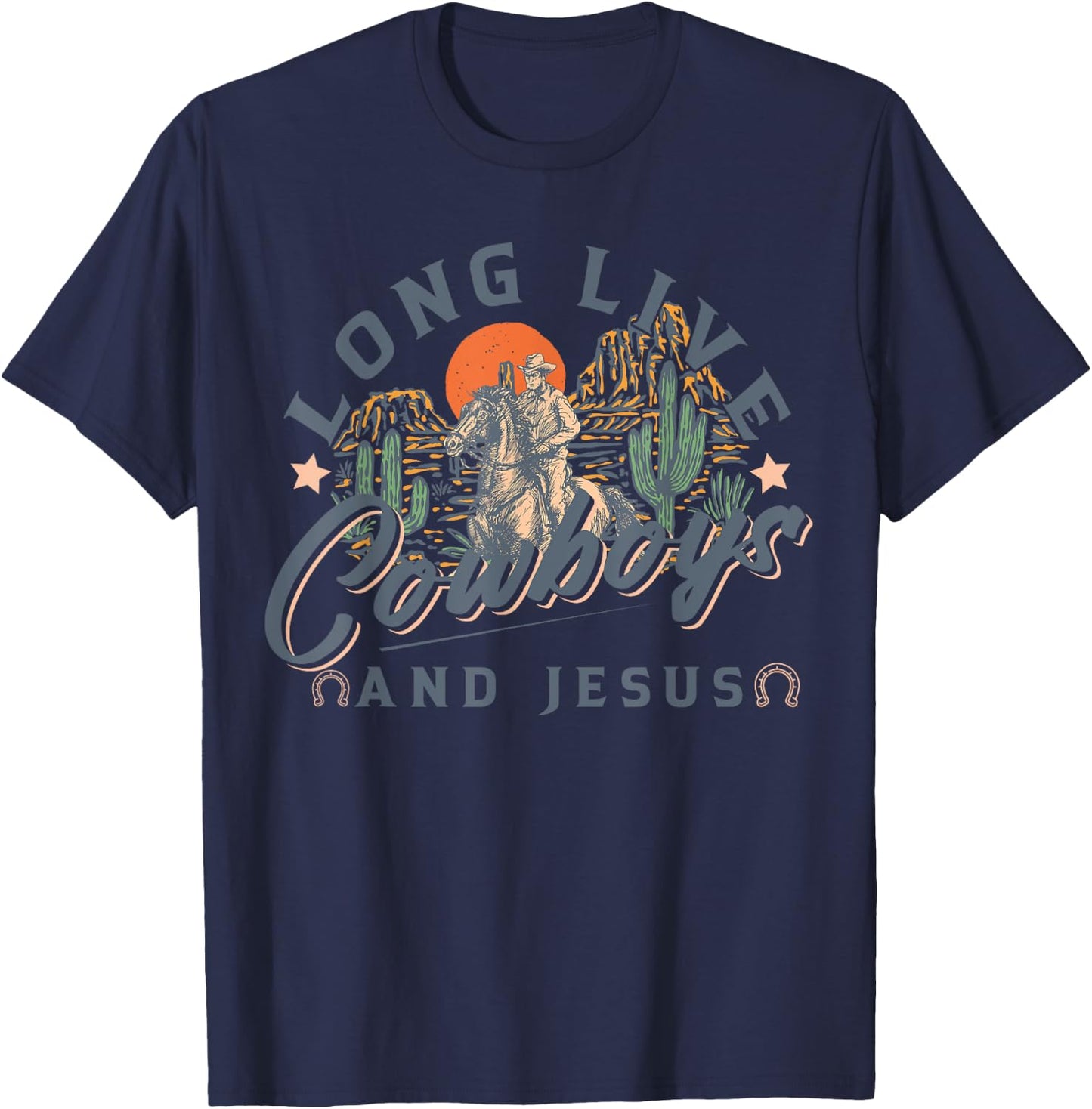 Cowboys And Jesus, Western Christian, Religious T-Shirt - T-Shirt | Navy
