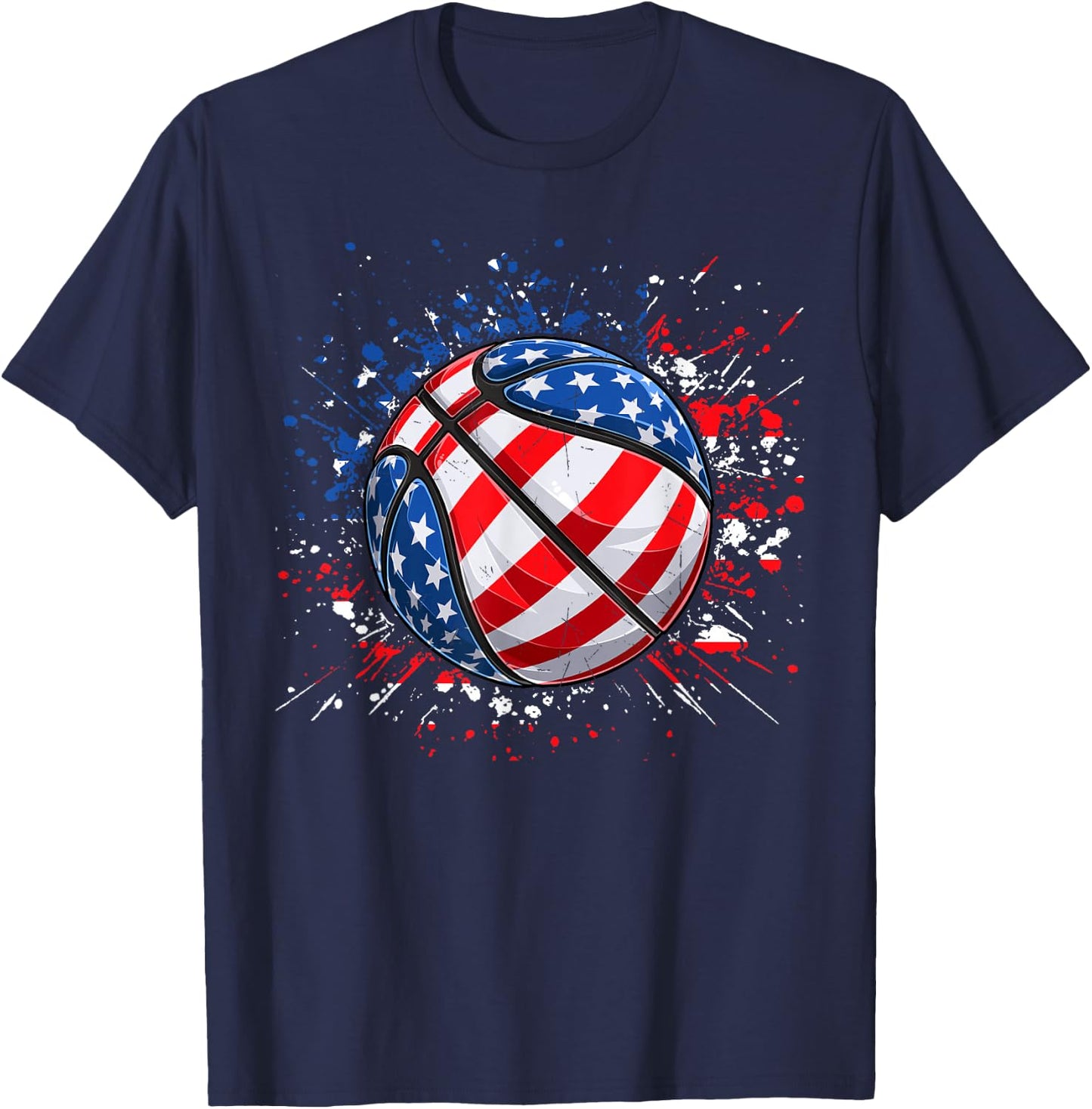 Basketball American Flag 4th Of July Men Boys Basketball T-Shirt - T-Shirt | Navy