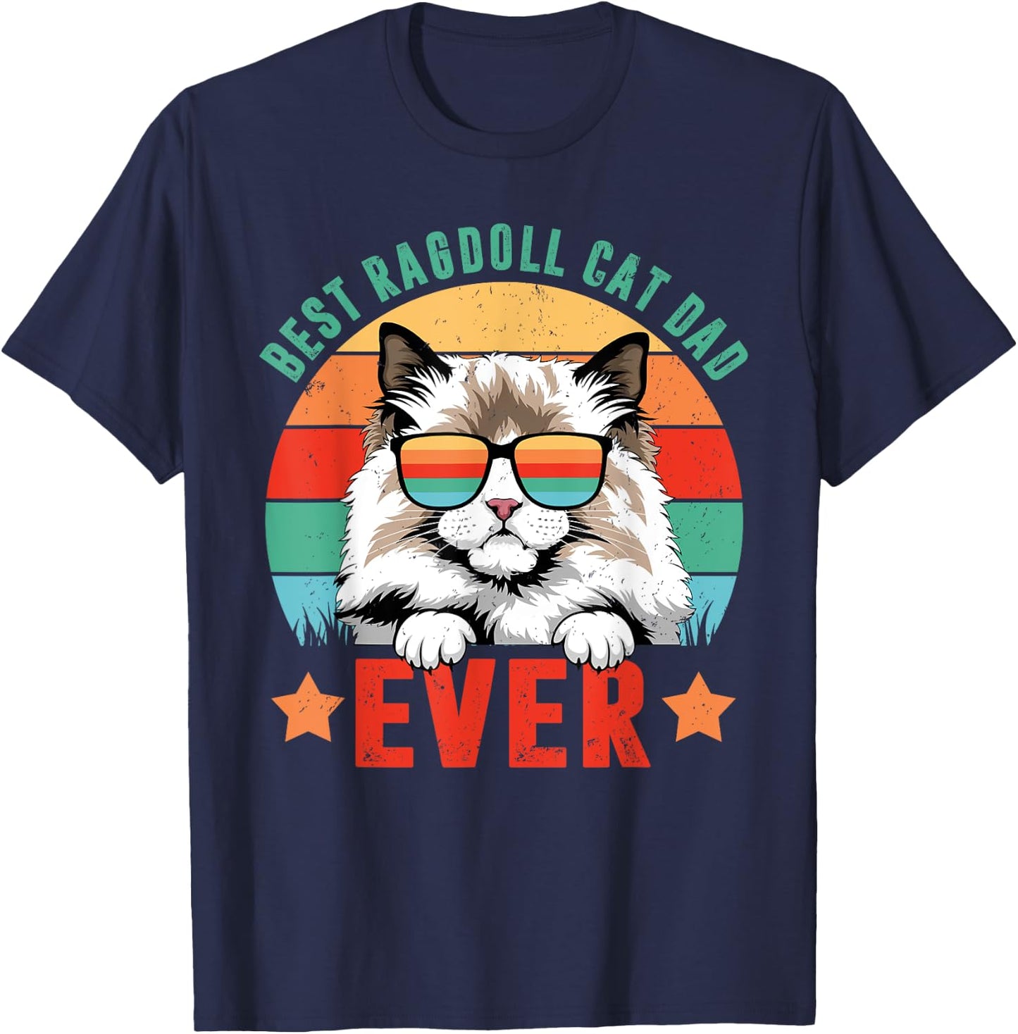 Retro Vintage Best Ragdoll Cat Ever Daddy Fathers Day T-Shirt - T-Shirt | Navy
