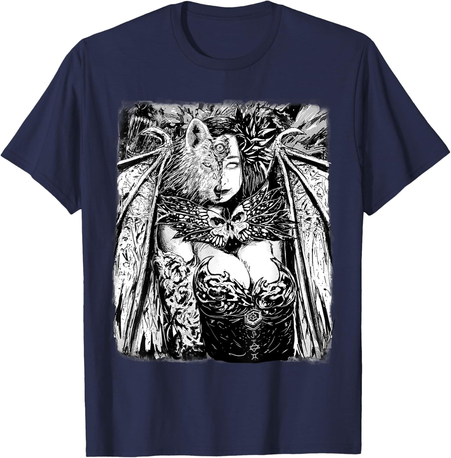 Gothic Succubus Dragon Lady Manga Art - Sexy Manga Girl T-Shirt - T-Shirt | Navy
