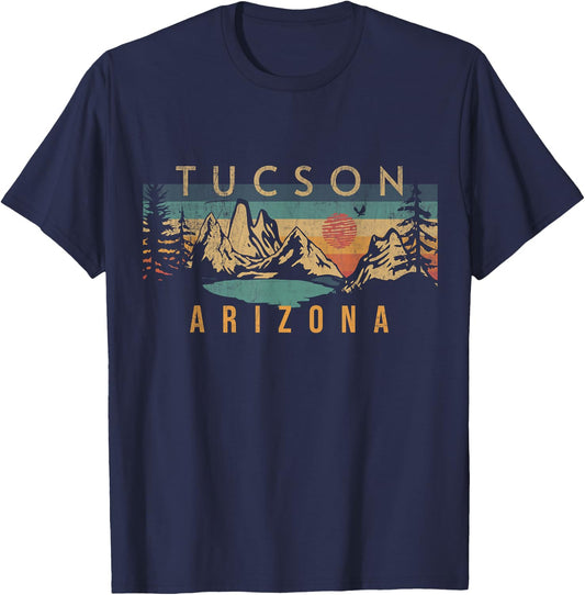 Tucson Arizona USA Outdoor Vintage Tucson -Adults, -Kids Black Short Sleeve Classic Fit Small T-Shirt - T-Shirt | Navy