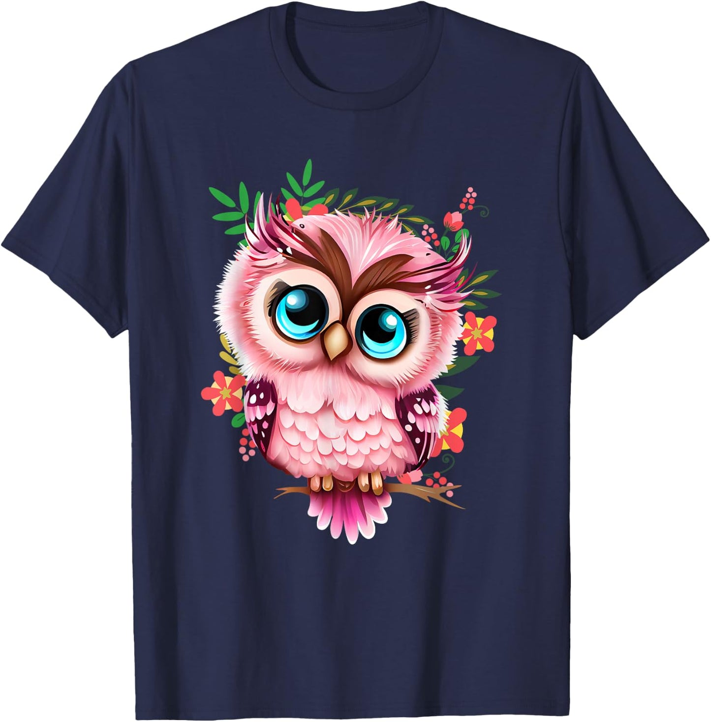 Cute Pink Owl - Girl who Loves Owls Nature and Birds T-Shirt - T-Shirt | Navy