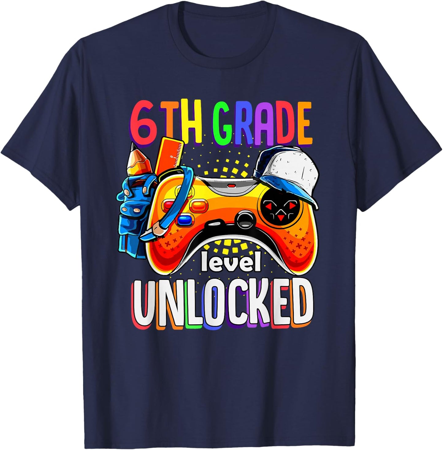 Gamer Back To School Gamepad Sixth 6th Grade Level Unlocked T-Shirt - T-Shirt | Navy