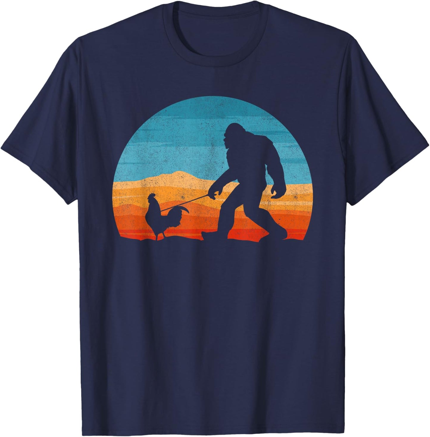 Bigfoot Walking Rooster Sasquatch Chicken Lover T-Shirt - T-Shirt | Navy