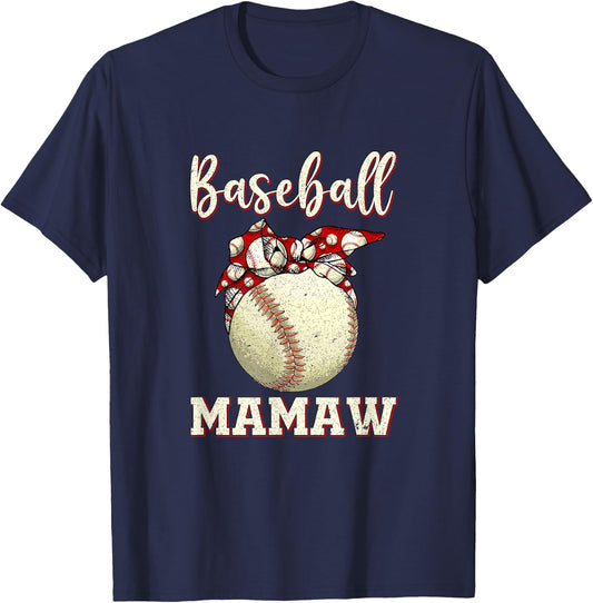 Vintage Baseball Mamaw Softball Leopard Mother's Day T-Shirt - T-Shirt | Navy