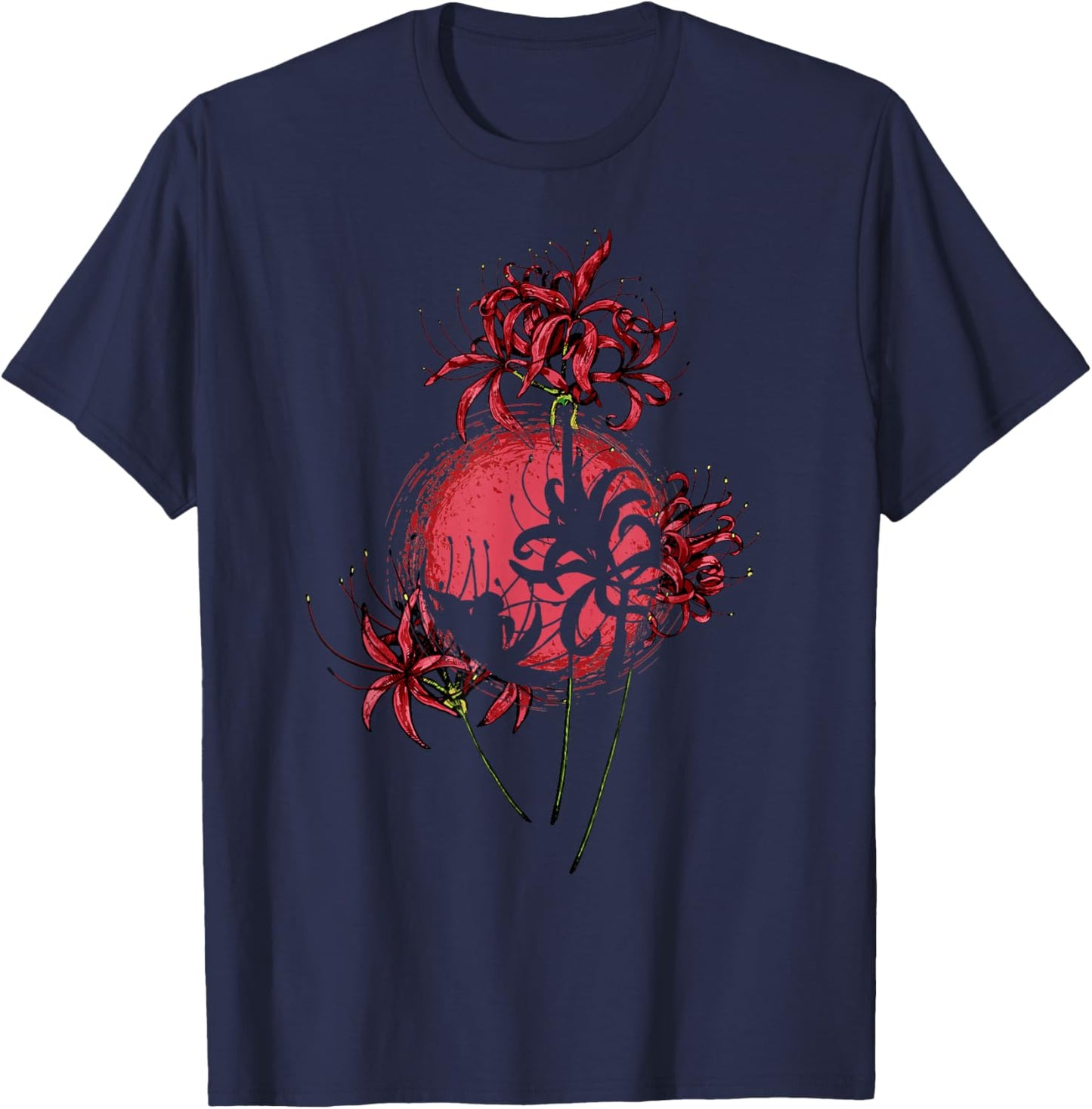 Japanese Spider Lily Lycoris Grunge Anime Aesthetic Flower T-Shirt - T-Shirt | Navy