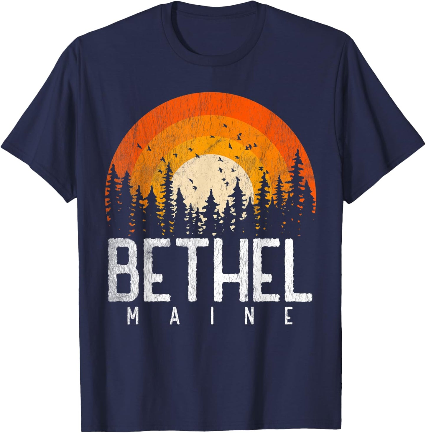 Bethel Maine ME Shirt Retro Style Vintage 70s 80s 90s Gift T-Shirt - T-Shirt | Navy