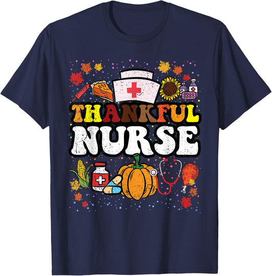 Thankful Nurse Thanksgiving Day RN Nursing Student T-Shirt - T-Shirt | Navy