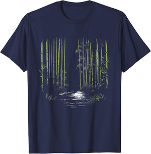 Minimalist Asian Bamboo Forest Line Art Nature T-Shirt - T-Shirt | Navy