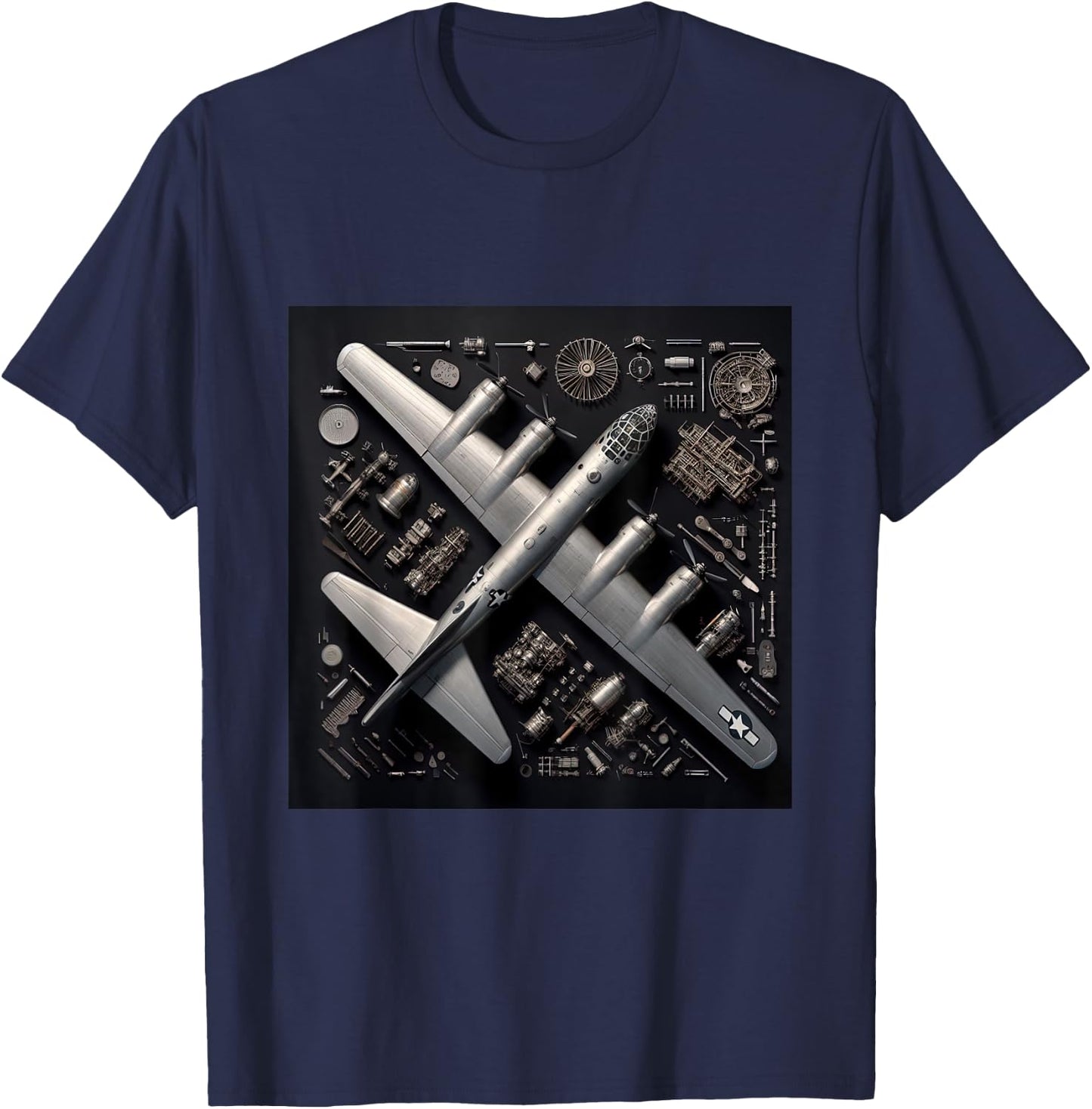 WW2 Warplane B-29 Superfortress Assembly Parts Blueprint T-Shirt - T-Shirt | Navy