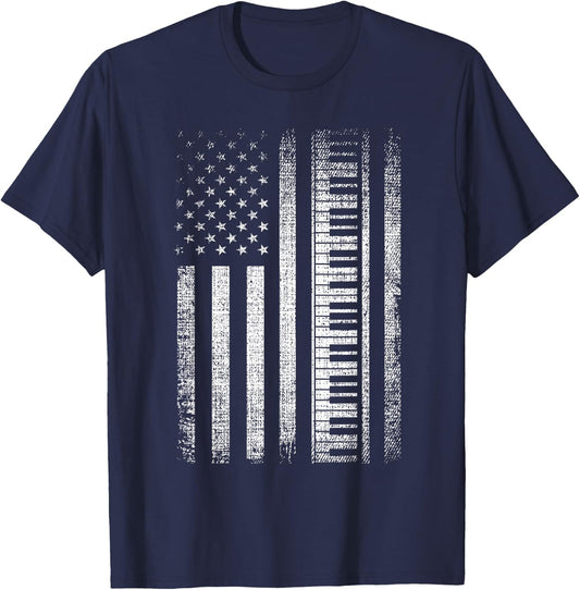 Patriotic Keyboard Player Keyboardist Keyboarder USA Flag T-Shirt - T-Shirt | Navy
