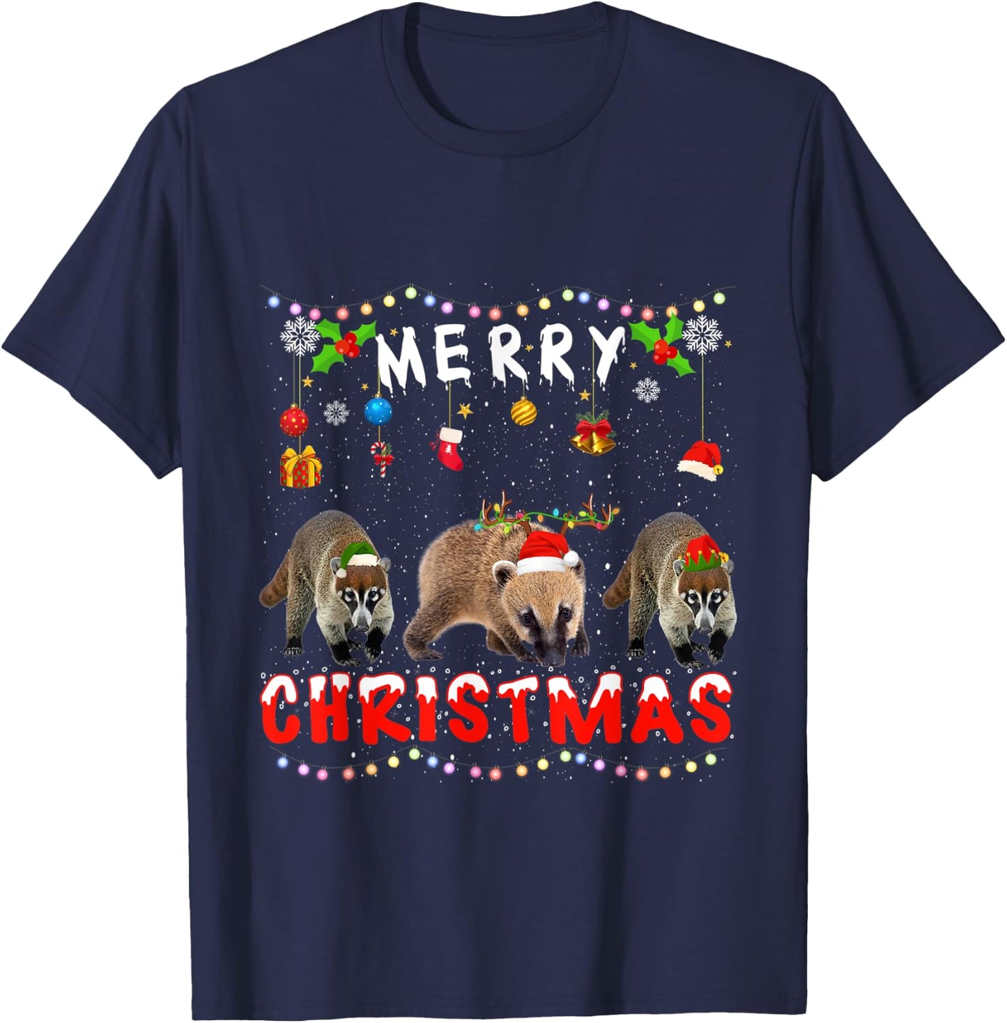 Merry Christmas Coati Xmas Funny Animals Pajama T-Shirt - T-Shirt | Navy