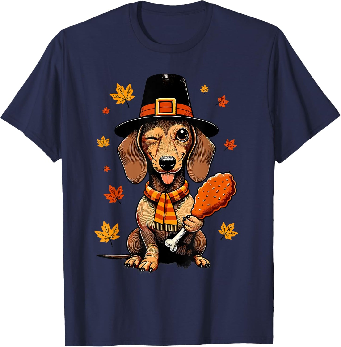 Dachshund Pilgrim Happy Thanksgiving Dog Men Women Girl Boy T-Shirt - T-Shirt | Navy