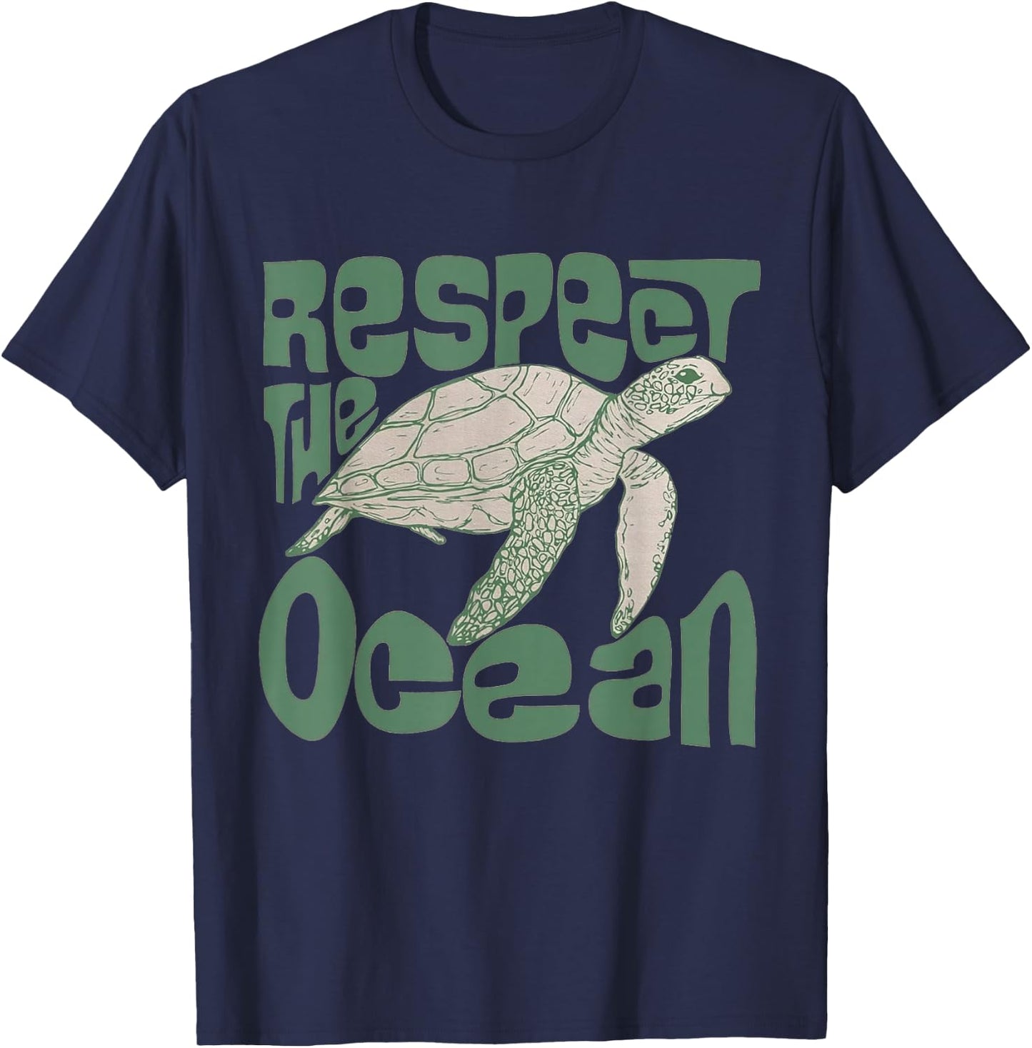 Respect The Ocean Turtle T-Shirt - T-Shirt | Navy
