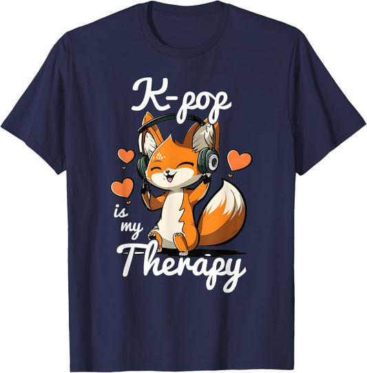 Kpop is My Therapy Fox Korean Pop Merch K-pop Merchandise T-Shirt - T-Shirt | Navy