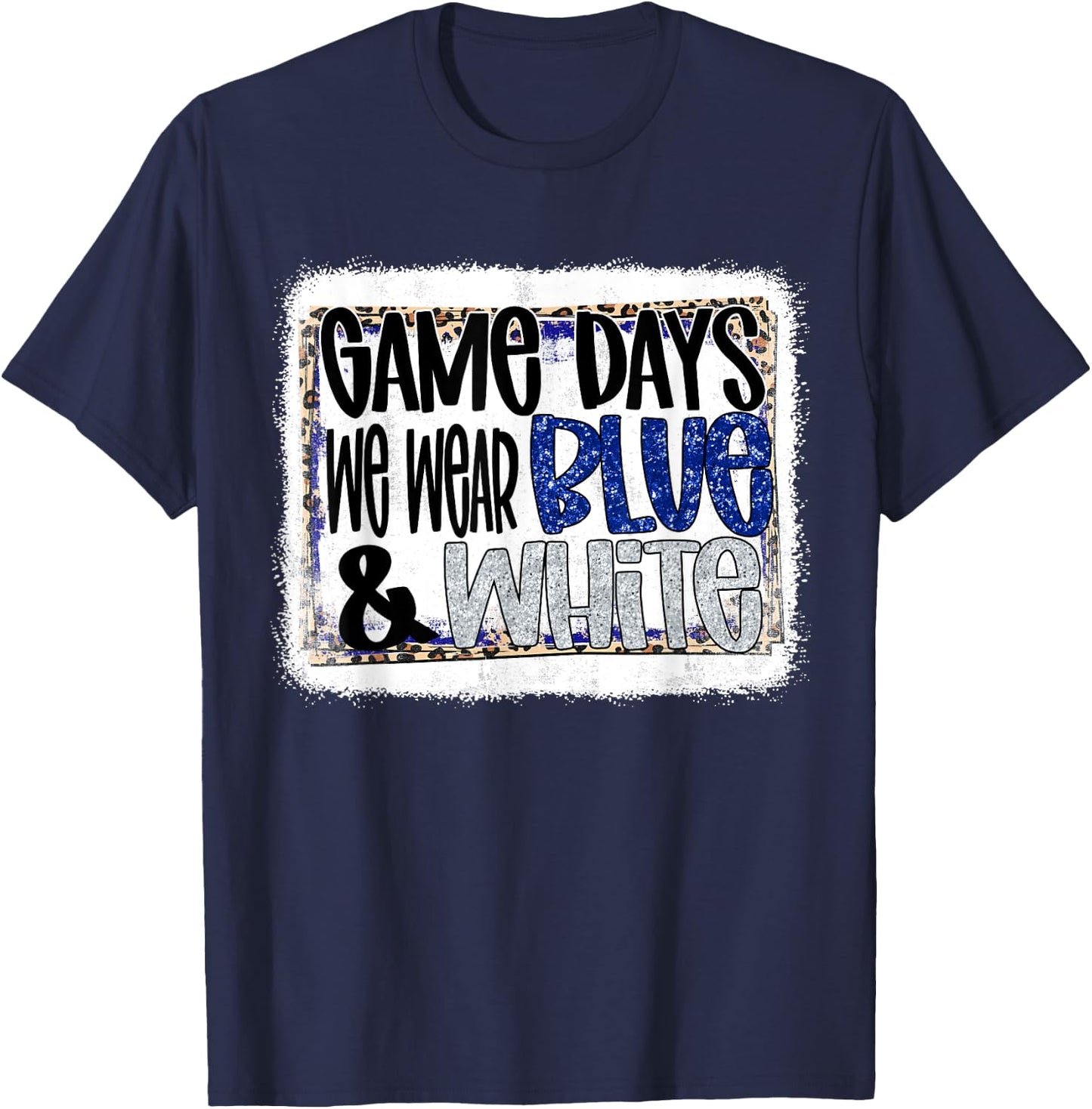 On Gameday Football We Wear Blue And White School Spirit T-Shirt - T-Shirt | Navy