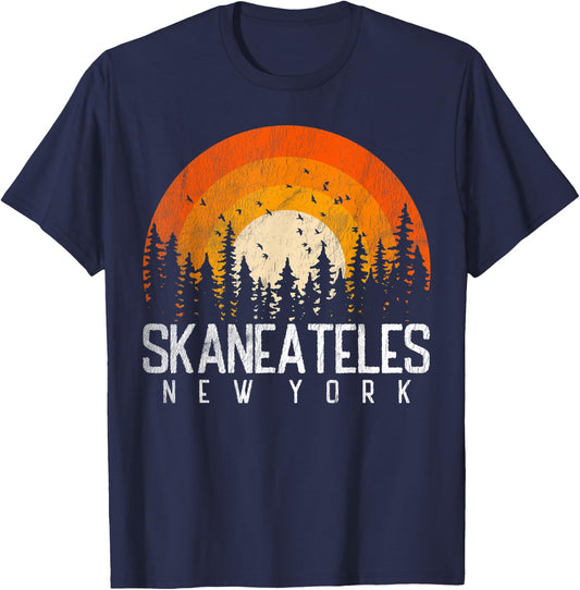 Skaneateles New York NY Shirt Retro Vintage 70s 80s 90s Gift T-Shirt - T-Shirt | Navy