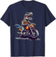 T Rex Riding Motor Bike Funny Dinosaur On Motorcycle T-Shirt - T-Shirt | Navy