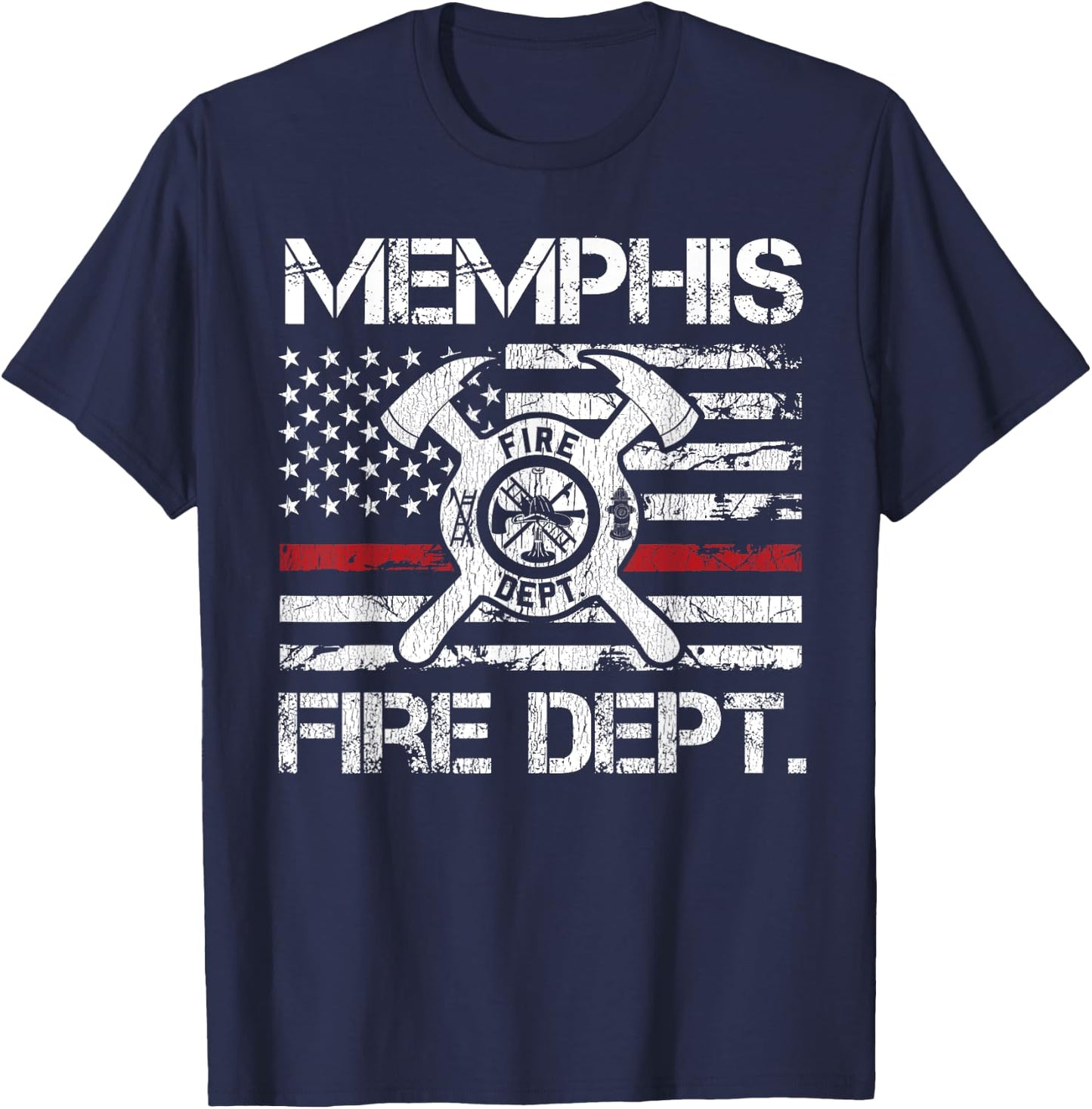 Memphis Tennessee Fire Department Thin Red Line Fireman T-Shirt - T-Shirt | Navy