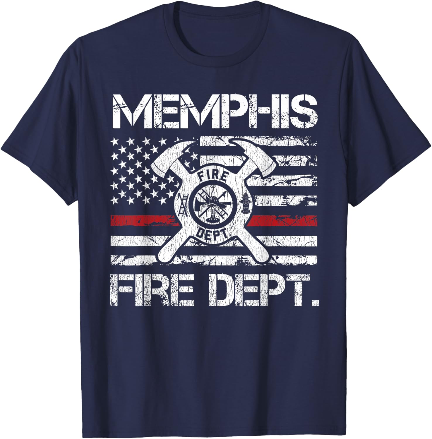 Memphis Tennessee Fire Department Thin Red Line Fireman T-Shirt - T-Shirt | Navy