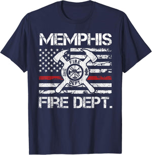 Memphis Tennessee Fire Department Thin Red Line Fireman T-Shirt - T-Shirt | Navy