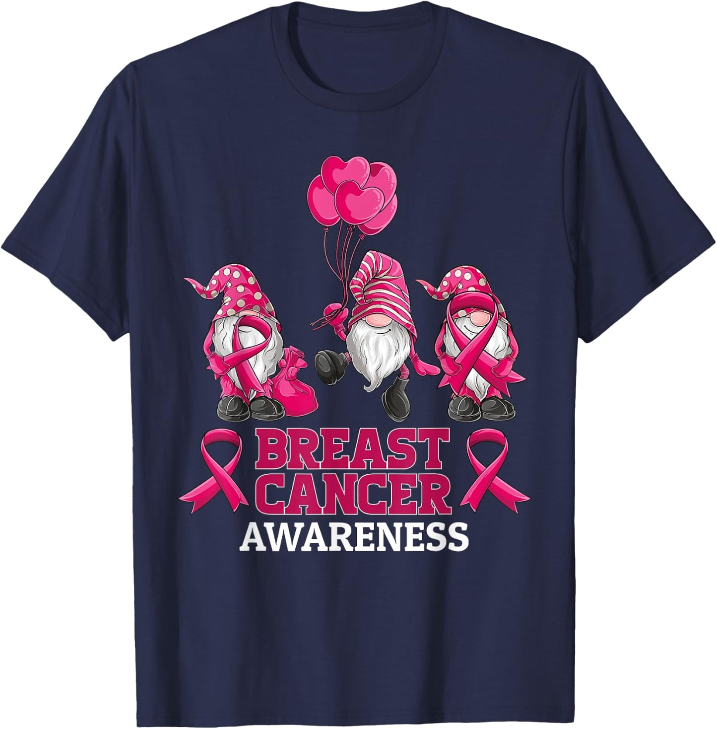 gnomes Breast Cancer Awareness Pink Ribbon women girls T-Shirt - T-Shirt | Navy